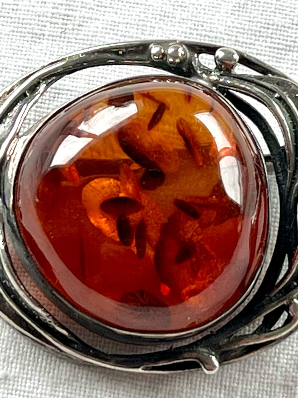 Baltic Amber silver brooch